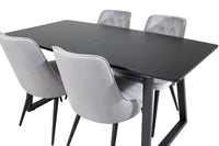 Spisegruppe Inca & Velvet Deluxe rektangulær 160 x 85 + 2-pakk spisestoler – svart og lys grå
