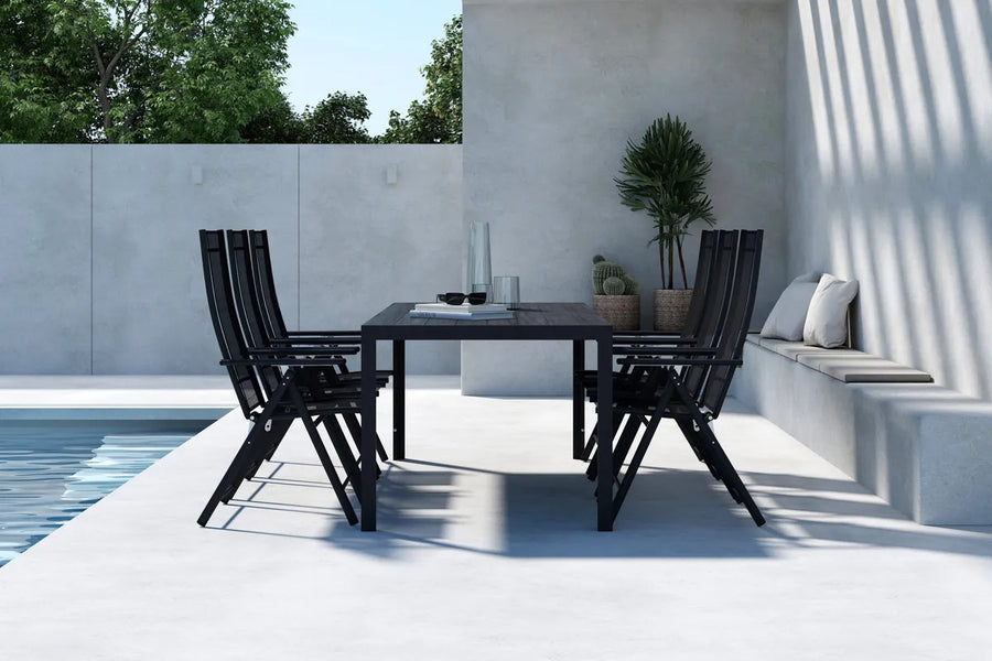 Posisjonsstol Levanzo & Mirko 2-pakk + Spisebord 205 x 90 – svart
