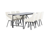 Spisegruppe rektangulær 200 x 90 + spisestol 2-pakk – svart og beige