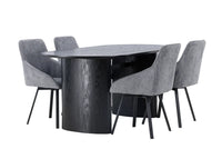 Spisestol Rosie & Isolde 2-pakk + Ovalt spisebord 180 x 90 – grå og svart