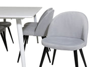 Spisegruppe Polar & Velvet rektangulært 180 x 90 + 2-pakk spisestoler – hvit og lys grå