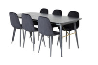 Spisebord Gold & Polar rektangulært 180 x 85 + spisestol 2-pakk – svart