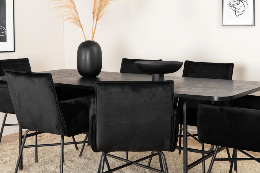 Spisestol Petra & Uno + Rektangulært spisebord 200 x 90 – svart