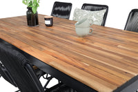 Spisegruppe Bois rektangulært spisebord 205 x 90 + spisestoler 2-pakk – natur og svart