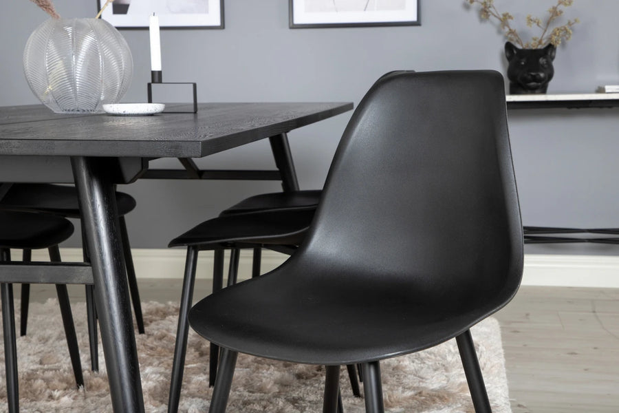 Spisegruppe Sleek & Polar rektangulær 195 x 95 + 2-pakk spisestoler – svart