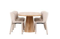 Spisegruppe oval 200 x 90 + 2-pakk spisestol – natur og beige