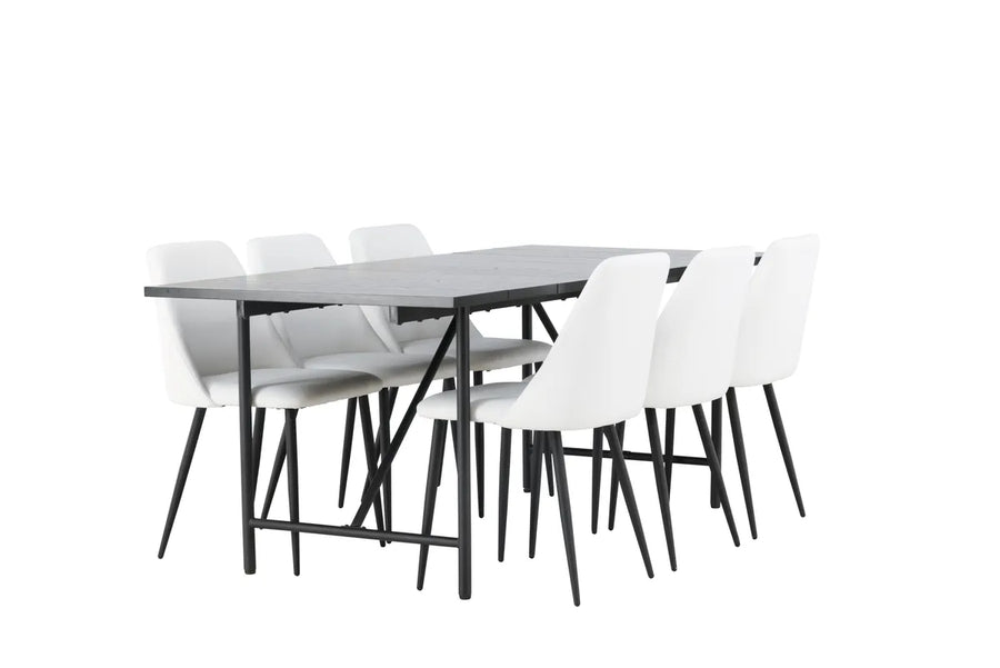 Spisegruppe Astrid & Night 200 x 90 + spisestol 2-pakk – svart og hvit