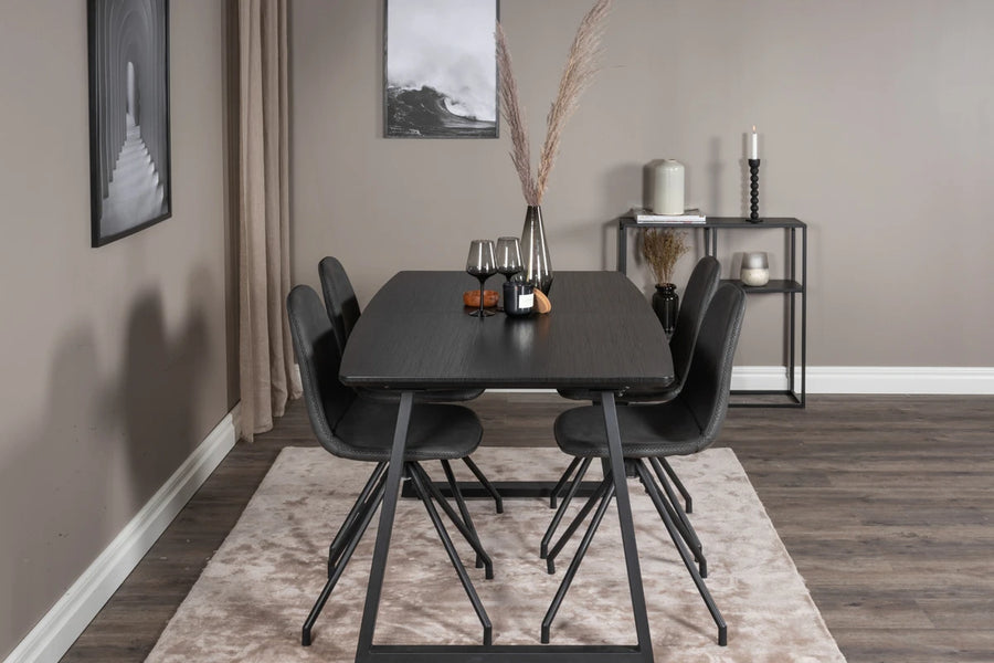 Spisestol Polar & Inca 2-pakk + Rektangulært spisebord 160 x 85 – svart