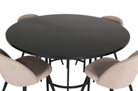 Spisebord rundt ⌀140 – svart + spisestol 2-pakk – beige