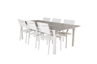 Spisebord Levels & Santorini rektangulært 229 × 100 + spisestol 2-pakk – hvit