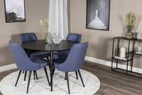 Spisegruppe Dipp & Velvet Deluxe Rund ⌀115 + spisestol 2-pakk – svart og blå