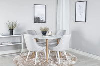 Spisestol Velvet Deluxe & Plaza 2-pakk + Spisebord rundt ⌀100 – lys grå og hvit