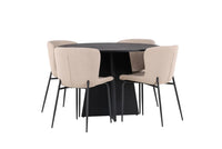 Spisegruppe Bootcut & Modesto rund ⌀110 + spisestol 2-pakk – svart og beige