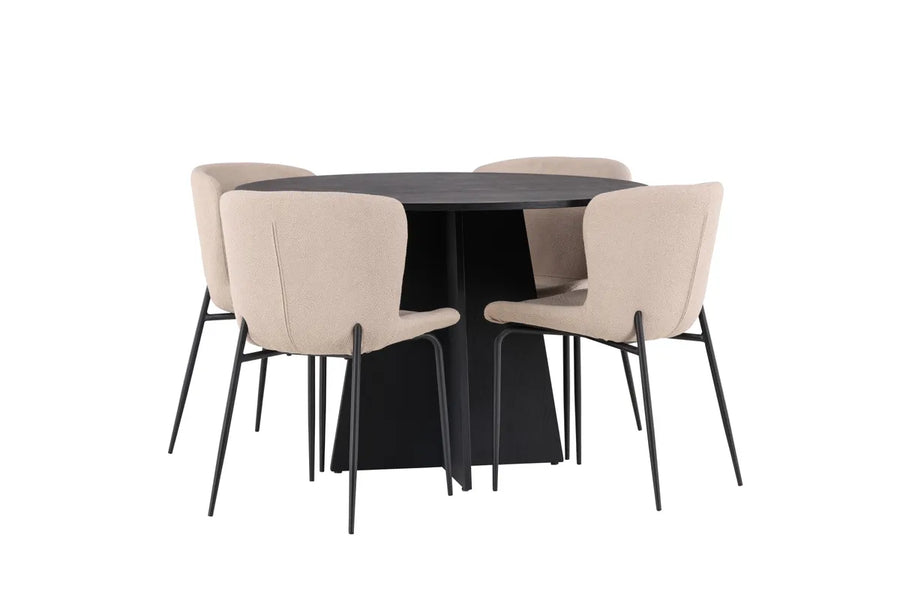 Spisegruppe Bootcut & Modesto rund ⌀110 + spisestol 2-pakk – svart og beige