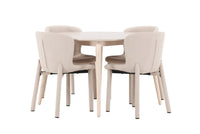 Spisebord rundt ⌀120 + spisestol 2-pakk – hvitvasket og beige