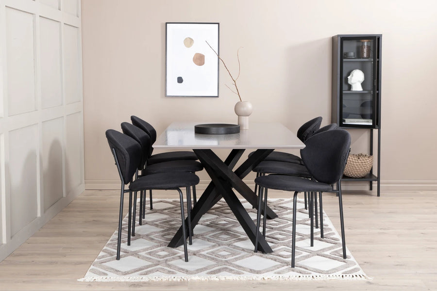 Spisestol 2-pakk og spisebord rektangulært 180 x 90 – svart