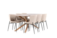 Spisestol Modesto & Piazza 2-pakk + Spisebord rektangulært 180 x 90 – beige og mocca