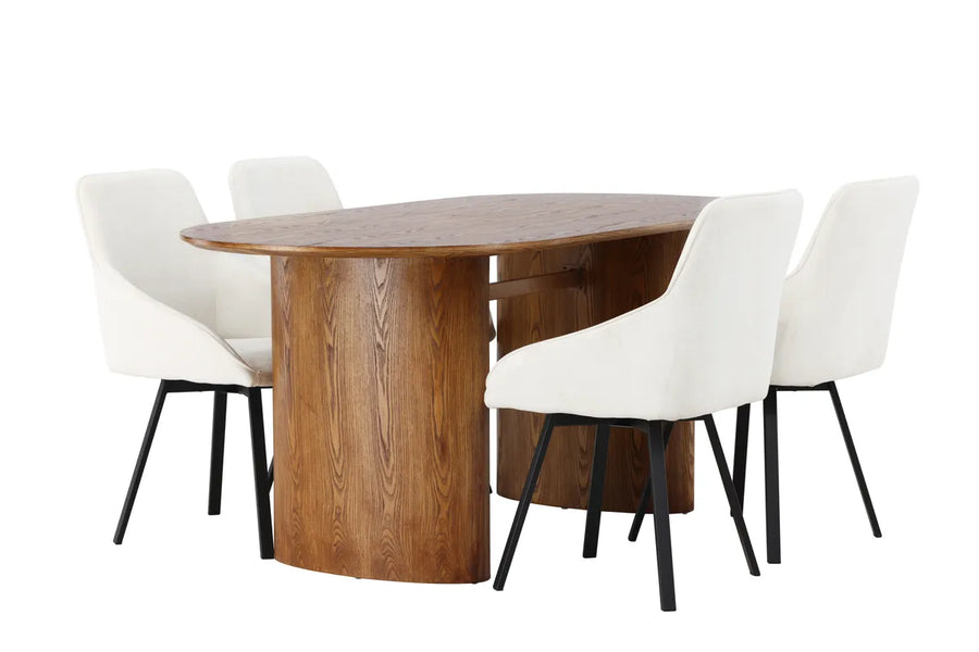 Spisegruppe oval 180 x 90 + Rosie & Isolde 2-pakk – beige og natur