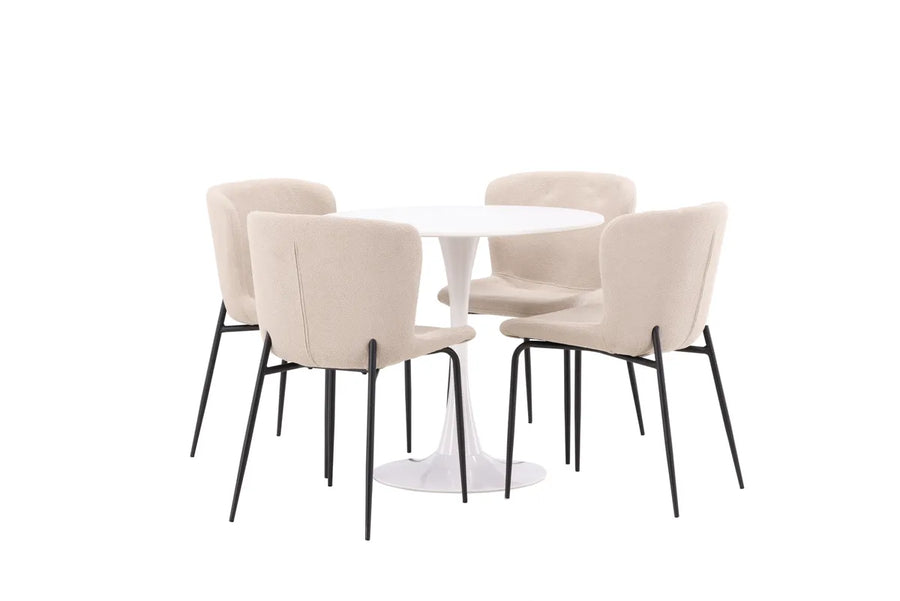Spisestol Modesto & Hamden 2-pakk + Spisebord rundt ⌀80 – beige og hvit