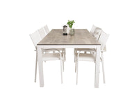 Spisestol Santorini & Llama 2-pakk + Rektangulært spisebord 205 × 100 – hvit og grå