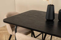 Spisegruppe Uno & Velvet rektangulær 200 x 90 + spisestol 2-pakk – svart og beige