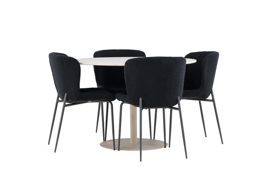Spisestol 2-pakk Modesto & Lycke + Rundt spisebord ⌀110 – svart og beige