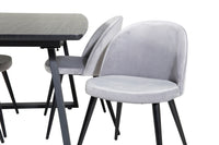 Spisestol Velvet & Inca 2-pakk – grå + Spisebord rektangulært 160 x 85 – svart