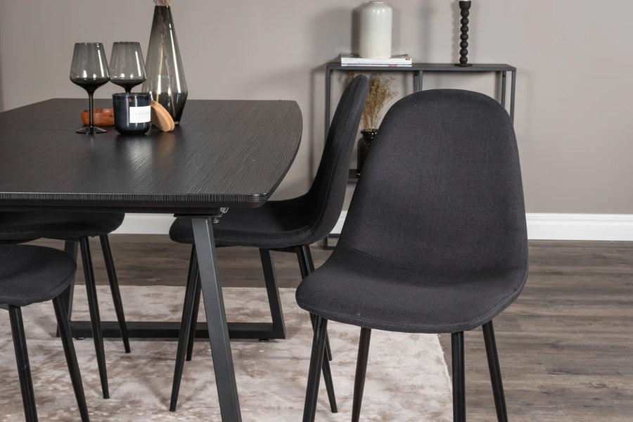Spisestol Polar & Inca 2-pakk + Rektangulært spisebord 160 x 85 – svart