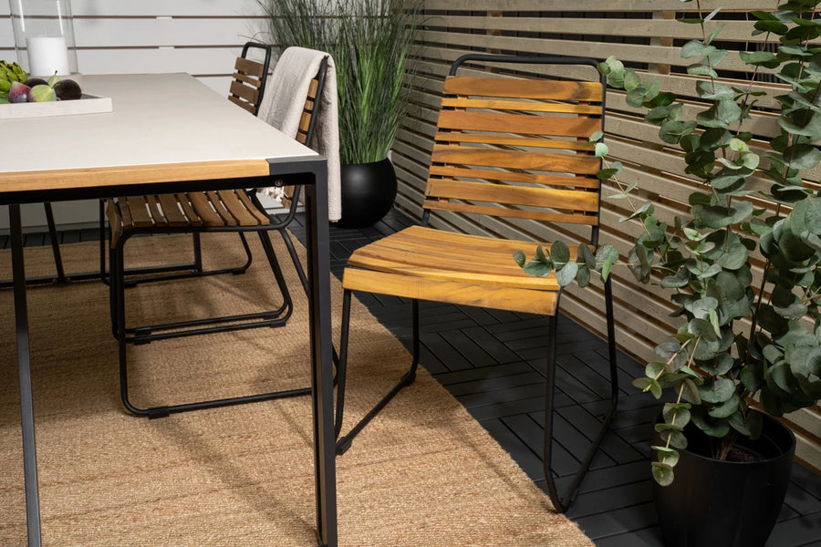 Spisegruppe Texas & Bois 200 × 100 + 2-pakk spisestoler – lys grå og natur