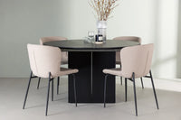 Spisestol Modesto & Matilda 2-pakk + Rund spisebord ⌀130 – beige og svart