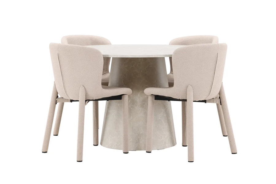 Spisegruppe rund ⌀120 + 2-pakk spisestoler – beige