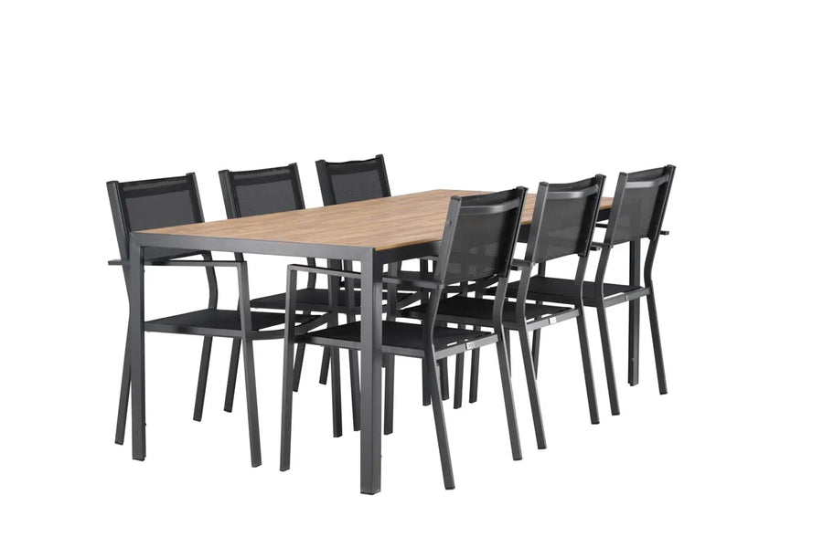 Spisestol Copacabana & Break 2-pakk + Rektangulært spisebord 205 x 90 – svart og natur