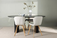 Spisegruppe oval 180 x 90 + spisestol 2-pakk – svart og beige