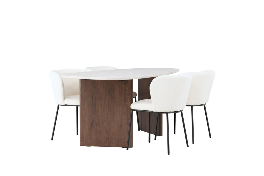 Spisebord ovalt 180 x 90 + spisestol 2-pakk – lys grå og hvit
