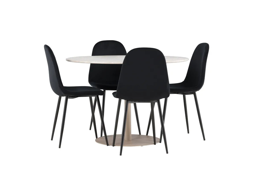 Spisestol Polar & Lycke 2-pakk – svart + Spisebord rundt ⌀110 – beige