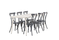Spisebord Lina & Tablas rektangulært 200 x 90 – beige + spisestol 2-pakk – mørkegrå