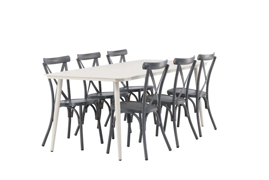 Spisebord Lina & Tablas rektangulært 200 x 90 – beige + spisestol 2-pakk – mørkegrå
