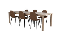Spisebord Slider & Polar 170 x 95 + spisestol 2-pakk – hvitvasket og brun