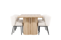 Spisestol Agnes & Olivia 2-pakk + spisebord rektangulært 210 x 100 – hvit og natur
