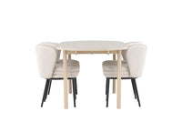Spisegruppe oval 180 x 90 + 2-pakk spisestol – hvitvasket og hvit