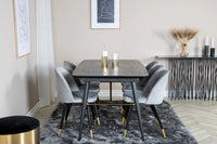 Spisegruppe Gold & Velvet 180 x 85 + 2-pakk – svart og grå