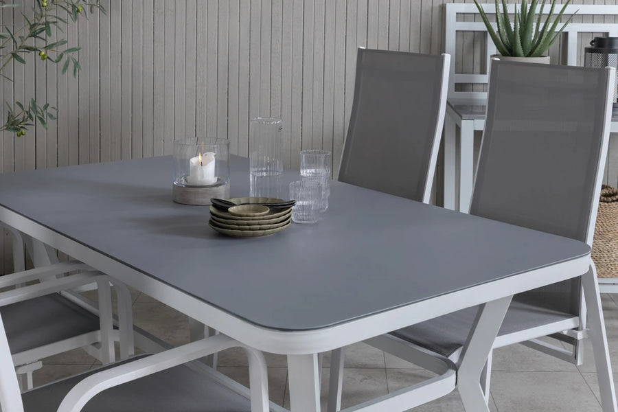 Spisebord Virya & Copacabana rektangulært 160 x 90 + reclinerstol 2-pakk – grå