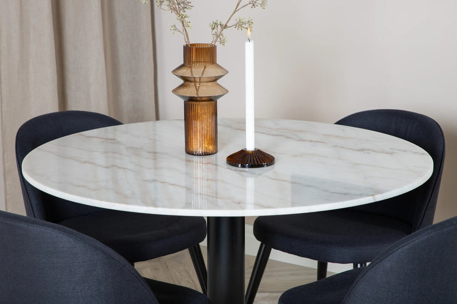 Spisestol Velvet & Estelle 2-pakk – svart + Spisebord rundt ⌀106 – hvit