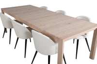 Spisebord 170 x 95 + spisestol 2-pakk – hvitvasket og krem