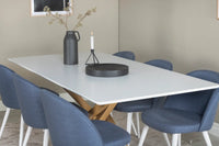 Spisestol Velvet & Piazza 2-pakk blå + Rektangulært spisebord 180 x 90 – blå og hvit