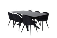Spisestol Velvet & Piazza 2-pakk + rektangulært spisebord 180 x 90 – svart