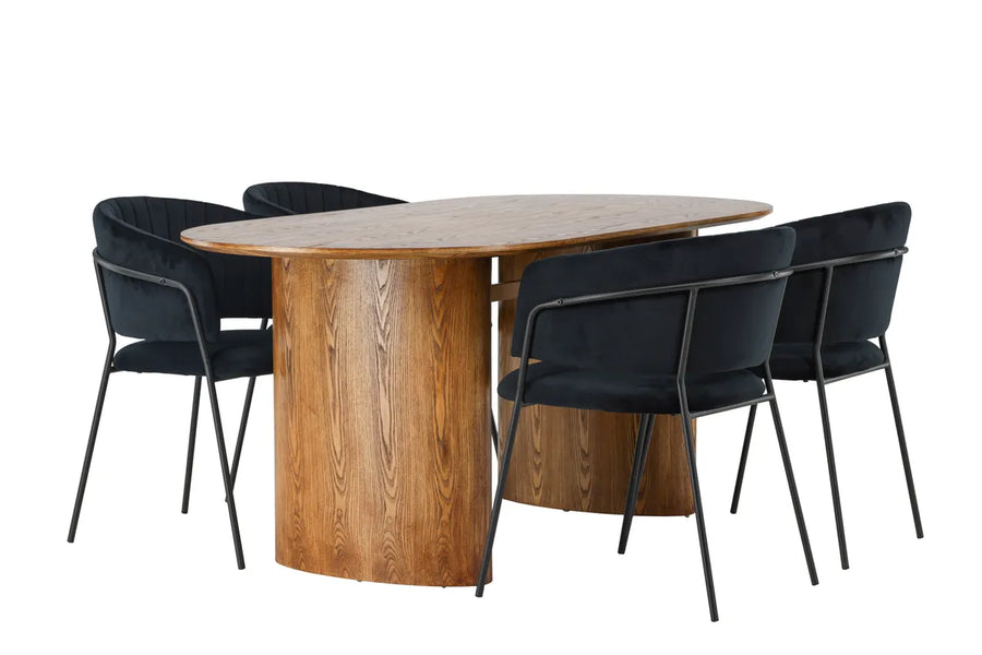 Spisestol Selma & Isolde 2-pakk – svart + Spisebord ovalt 180 x 90 – natur