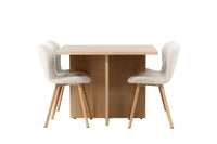 Spisegruppe Leo & Lilja rektangulær 100 x 100 med 2-pakk spisestoler – natur og beige