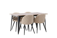 Spisestol Velvet & Tempe 2-pakk + rektangulært spisebord 140 x 80 – beige og valnøtt