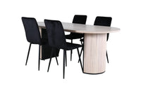 Spisegruppe oval 200 x 90 + spisestol 2-pakk – whitewash og svart